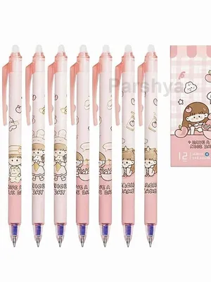 Panda Theme Erasable Gel Pen Set 0.5mm Ink | Cute Cartoon Writing Pens with Eraser Tip | Smooth Writing School, Exam, Office & Kids Stationery | Set of 12 ( Girl Pen Set)