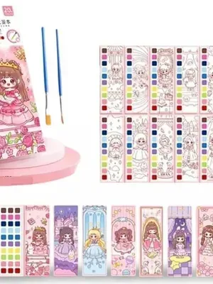 Zqiue Watercolor Coloring Book, 2 in 1 Painting and Drawing Book with Paint Brush, DIY Bookmark for Kids, 20 Sheets Painting Book for Kids (Princess /)