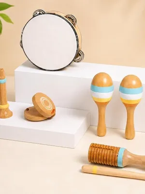 Kids Musical Instruments,100% Natural Wooden Music Toy Sets, 7 Pcs Tambourine Toys for Kids, Girls Boys Preschool Education Early Learning Musical Toys with Bags