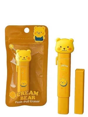 Adorable Cream Bear Push-Pull Eraser with Sliding Mechanism. Cute Bear Design, Easy to use, Durable and Mess-Free – Perfect for Kids, Students, and Stationery Lovers - Creamy Bear Eraser