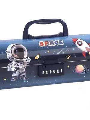 Astronaut Multilayer Password Lock Pencil Box, Plastic Cartoon Print Large Capacity Stylish Pencil Box for Boy Girls, School Stationary Organizer Case for Kids Best Gifts