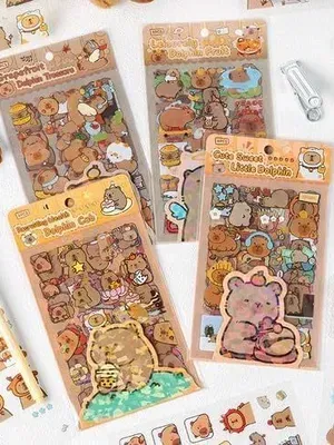 Capybara Theme PET Stickers Pack – Cute Capybara Decorative Scrapbook Stickers for Journaling, DIY Crafts, Laptop, Phone, Planner, Diary Decoration, Kawaii Sticker Set [Pack of 4]