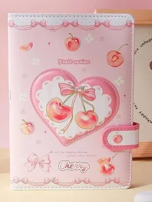 Fruity Party A5 Lock Diary Notebook with Strap Closure, Cute Fruit Theme Journal for Girls Kids Teens, PU Leather Cover, Lined & Planner Pages, Gift Diary (Cherry)