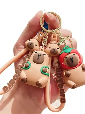Keychain with Wrist Strap, Cartoon 3D Silicone Animal Keyring Charm for Women, Girls, Backpack & Car Keys - KQ 0745 CB Capybara Keychain