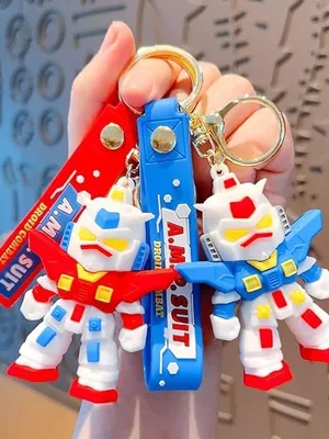 Keychain with Wrist Strap, Cartoon 3D Silicone Animal Keyring Charm for Women, Girls, Backpack & Car Keys - Game Boy & Knight Robot