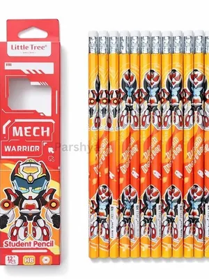 Premium HB Wood Pencils Set for Kids - Pack of 12 Dark Graphite Pencils with Eraser Toppers, Non-Toxic Triangular Grip for Smooth Writing, School Return Gift (Robot Theme)