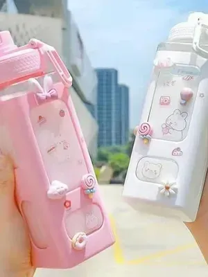 700ml Drinking Water Bottle With Straw And 3D Stickers, Cute Kawaiii Silicone Portable Leakproof Bottle For School, 24oz