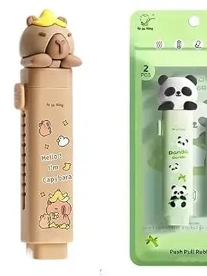 2 Pcs Cartoon Shaped Cute Erasers Push Pull Design Retractable Erasers Pastel Aesthetic Pencil Eraser Cute Rubber for Kids Students School Office Stationery - Coffee +