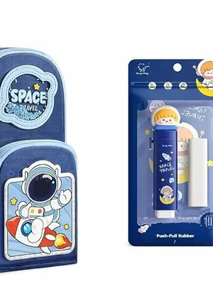 Space Travel Pencil Case with Eraser, Large Capacity Pouch