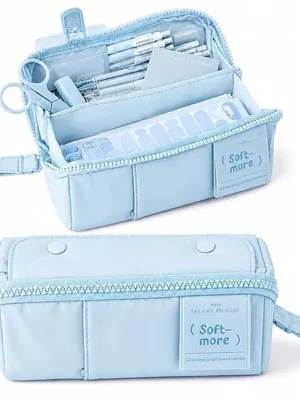 Soft More Large Capacity Pencil Case for Girls Pencil Pouch with Multiple Compartments Aesthetic Stationery Organizer Wide Opening Zipper Pen Holder for School College Office Students