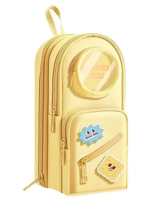 Cute Pencil Pouch for Kids,Yellow Multi-Compartment Zipper Pen Case with Front Pocket & Round Utility Pocket, Large Capacity School Stationery Organizer for Girls & Boys