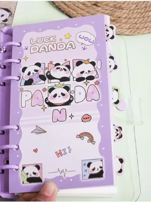 Cute Panda Balloon Metal Binder Notebook A6 Size, Refillable Diary Planner with Transparent Cover, 6 Ring Loose Leaf Journal for School, Office & Personal Use