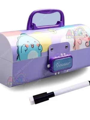 Plastic Kids Dino Pencil Box, Suitcase Style Password Lock Case, Multi-Layer for Boys, Girls, Stationary Organizer, Return Gift - Dinosaur Pencil Box Set 1