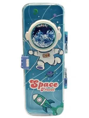 Cute School Pencil Box for Girls, Space Theme 2 Layer Compass Case with Thermo Balls for Boys, Aesthetic Stationary Items for Kids, Transperant Pencil Box, Best Gifts