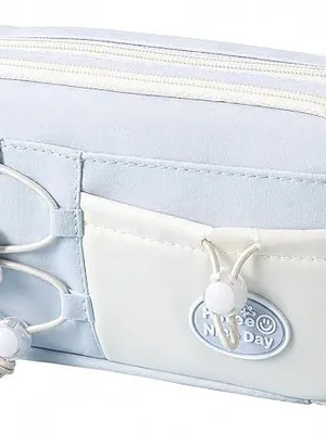 Dog Pencil Pouch for Girls, Large Capacity Sea Salt Multi-Compartment Zipper Pencil Case with Front Pocket & Elastic Organizer, Cute Stationery Bag