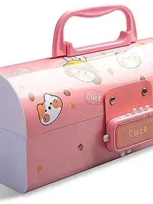 Cute Password Lock Pencil Box with Large Capacity Multi-Layer Multi-Function Storage Box Secret Compartment & Mirror Pencil Case Best Gifts for Kids (Cute P Box)