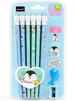 HB Pencil Set for Kids, 10 PCS HB Ergonomic Grip Pencils with Sharpener, Non-Toxic Lead-Free Writing Pencils, Handwriting Practice School Supplies (Penguin)