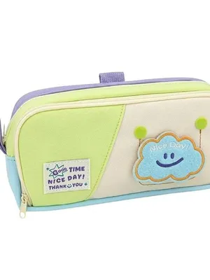 Cute Cloud Pencil Pouch for Kids, Large Capacity Zippered Pen Case with Mesh Pockets & Elastic Pen Holders, Kawaii School Stationery Organizer - Nice Day