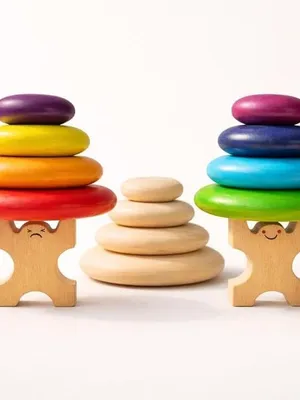 Premium Wooden Blocks Stacker Game |Nesting Building Blocks for 1-3 Toddlers | Montessori Educational Round Stacking Toy for Kids,Stacking Rocks - M/F