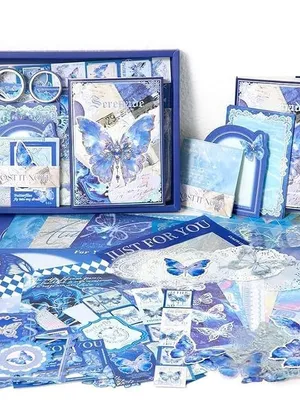 Zqiue 140-piece Diary Book Stationery Set, Butterfly Series, Collage Material, A6, System Planner Set, Sticker Book, Scrachbook Set, Retro Style, Cute Notebook Washi Tape - Moonlight Night Reminder