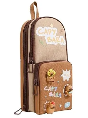 Cute Capybara Pencil Pouch for Kids | 3D Badge Decor | Multi-Compartment Zipper Stationery Case | Large Capacity Organizer for School Supplies, Pens, Erasers & More