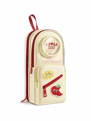 Apple Foodie Pencil Pouch, 7-Layer Multi-Compartment Backpack Style Pencil Case with Visible Display Window & Patch, Large Capacity Organizer