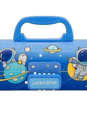 Cartoon Theme Pencil Box for Kids Suitcase Style Password Lock Stationery Organizer Multi-Layer Pen & Pencil Case for Return Gift Item for Kids (Lucky Star Model-2 P Box)