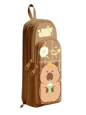 Cotton Capybara Pencil Case 3 Compartment Cute Pencil Case Aesthetic for Girls Large Capacity Pen Pencil Pouch Multifunctional Stationery Organizer for School Office,Black