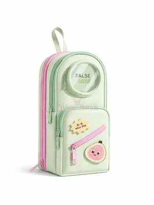 Cute Multi-Layer Pencil Pouch for Girls & Boys, 7 Compartments 13 Slots Large Capacity Pencil Case with Window & Patch, Hanging Loop School Organizer - Guava Foodie
