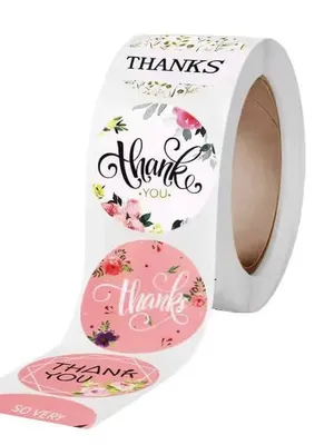 Thank You Stickers Roll 500 PCS – Round Floral Watercolor Labels for Small Business Packaging, Shipping Boxes, Gift Wrap, Wedding Favors & Envelope Seals
