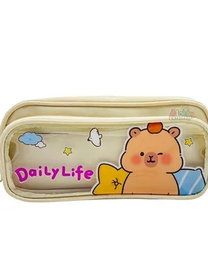 Cute Cartoon Pencil Pouch with Double Zipper & Window, Large Capacity Fabric Pen Case for School, Office, Students, Kids & Teens (Daily Life Off Pouch)