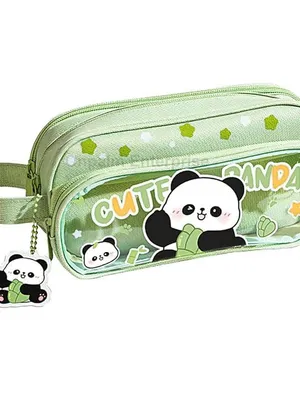 Canvas Large Capacity Cartoon Print Pencil Case 3 Compartment Cute Aesthetic Pencil Case for Girls Multi Pencil Pouch - not Keychain - Cute Panda