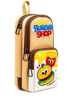 Double Zipper Pencil Pouch for Kids, Large Capacity Pencil Case with Multi Compartments, Burger Shop Stationery Organizer for School, Office, Travel, Pens, Pencils & Accessories