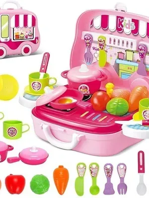 Pretend Play Carry Along Kitchen Food Play Set for Girls (26 Pcs w/o Stickers) - Cutting Set
