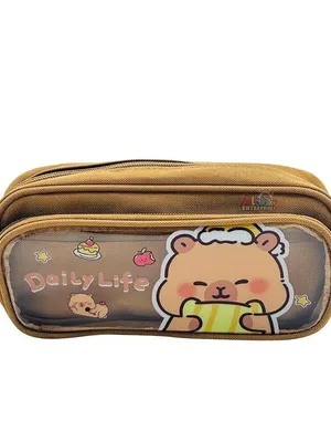 Cute Cartoon Pencil Pouch with Double Zipper & Window, Large Capacity Fabric Pen Case for School, Office, Students, Kids & Teens (Daily Life Pouch)