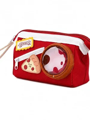Cheese Pizza Pencil Pouch for Girls & Boys, Large Capacity Zipper Pencil Case with Display Window & Front Pocket, Cute Food Theme Stationery Bag