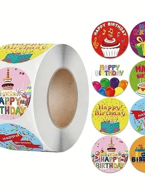 Zqiue500 Pcs Happy Birthday Watercolor Stickers, Round Decorative Adhesive Sticker for mall Business Wedding Supplies Packing Sticker Gift Wrap (1 x Decorative Sticker Roll)