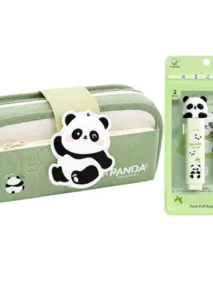 Panda Pencil Pouch Set with Eraser, Large Capacity Case - Oxford Panda + Eraser