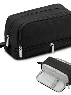 Large Capacity 4 Compartments Black Pouch, Pencil Case with Zipper Portable Handle, Aesthetic Pencil Case Stationery Organizer for Office College School Teen Girl Boy (Black)