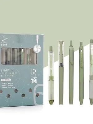 Simple Luxury Gel Pen and Highlighter 4 Push Action Neutral Blue Gel Pens,1 Highlighters,1 Straight Liquid Roller Ball Pen Coordinated Design Blue Ink Gel Pens, Signature Pen Set (Green)