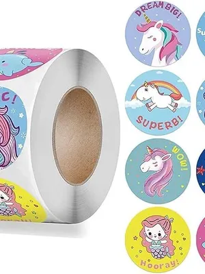500 Pcs Mix Design Unicorn Watercolor Stickers, Round Decorative Adhesive Sticker for mall Business Wedding Supplies Packing Sticker Gift Wrap (1 x Decorative Sticker Roll)