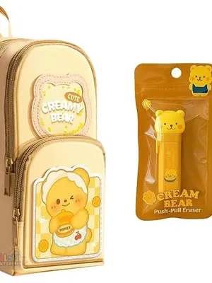 Creamy Bear Pencil Case with Eraser, Large Capacity Pouch