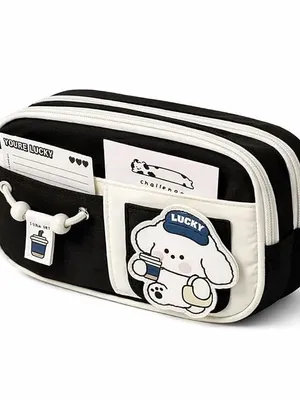 Cute Cartoon Pencil Pouch for Girls & Boys with Removable Patch, Large Capacity Multi-Compartment Pen Case, Aesthetic Zipper Stationery Organizer for School, College & Office (Luck, 4)