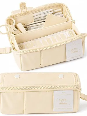Soft More Large Capacity Pencil Case for Girls Pencil Pouch with Multiple Compartments Aesthetic Stationery Organizer Wide Opening Zipper Pen Holder for School College Office Students