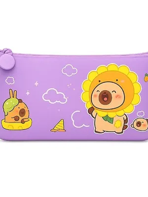 Cute Capybara Pencil Case, Soft Silicone Pencil Pouch with Zipper, Spacious Waterproof Pen Bag for School, Office, Travel (Capybara)