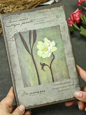 Vintage Retro Journal Notebook Antique Style A5 Size Diary with Floral Art Cover, Lined Pages, Ribbon Bookmark, Hardbound Writing Journal for Travel, & Gifting (114 Sheets, 228+ Pages) ( Flower)