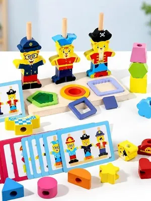 Wooden Sorting Stacking Toy,Sensory Toddler Toys Learning Montessori Toys, Building Blocks Game for Kids 3 4 5 6 Years Boy and Girl Birthday Gifts for Kids - Littlebear Shape Human Wrapped
