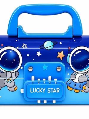 Cartoon Theme Pencil Box for Kids Suitcase Style Password Lock Stationery Organizer Multi-Layer Pen & Pencil Case for Return Gift Item for Kids (Lucky Star M-1 Pencil Box)