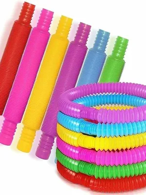 Pop Tubes Sensory Toys, ?Fine Motor Skills Toddler Fidget Toys, 6 Pack Mini Tubes Fidget Sensory Stretch Tubes, Pipe Sensory Tools for Stress and Relief,Multicolor - 6 PCS, Pop Tube Without LED