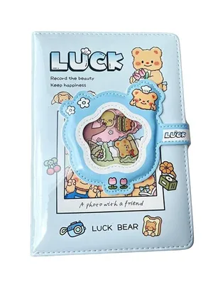 Kawaii Luck Bear Diary with Window Shaker Cover, Cute Cartoon Lock Notebook for Girls, A6 PU Leather Journal Planner Gift for Kids Students School Office Writing Notebook